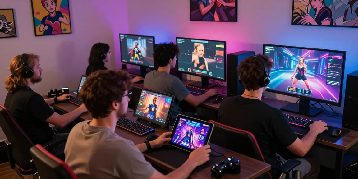 Engaged adults playing various interactive porn games in a cozy online gaming environment.