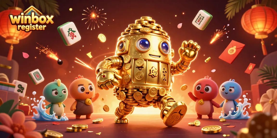 Engage with the excitement of winbox register featuring a golden golem and vibrant casino elements.