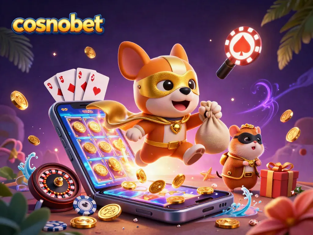 Spin the reels with cosmobet's dynamic characters featuring a superhero dog in a casino adventure.