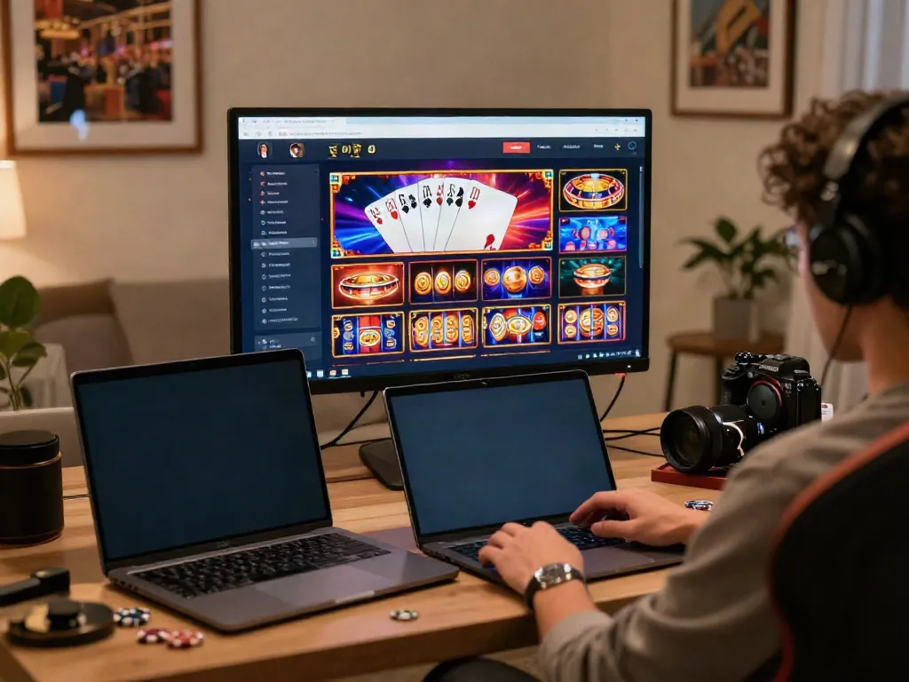 Discover non gamstop UK casinos with vibrant online gaming interface and engaged player.