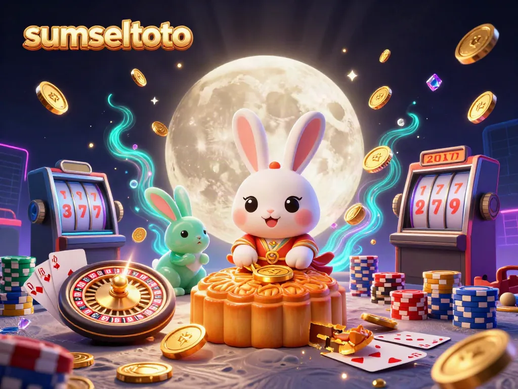 Sumseltoto moon rabbit illustration featuring poker chips and casino elements